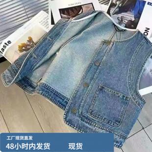 韩版时尚新款叠穿牛仔马甲女春秋无袖短款外套宽松百搭坎肩薄上衣