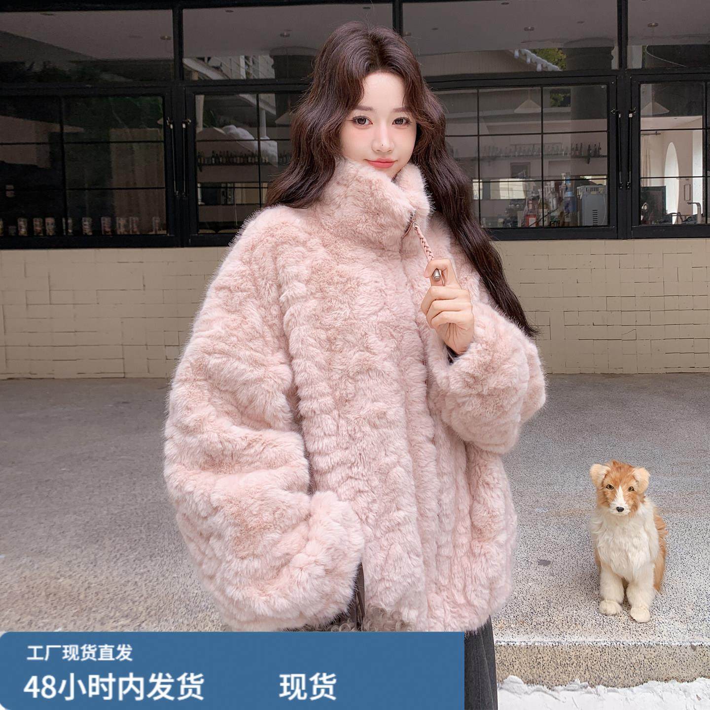 独特漂亮粉色仿皮毛一体羊羔毛外套女冬2025新款环保皮草加厚上衣,运动/瑜伽/健身/球迷用品,广场舞套装,淘宝优惠券,粉丝福利购,淘宝优惠卷