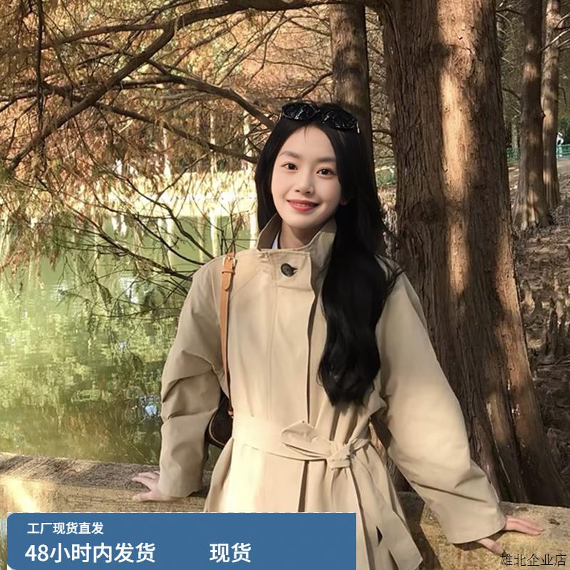 韩系高级感时尚卡其色风衣外套女2025秋季气质休闲简约中长款大衣