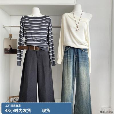 2025年秋冬新款韩版时尚气质一字肩长袖针织衫女修身显瘦百搭上衣