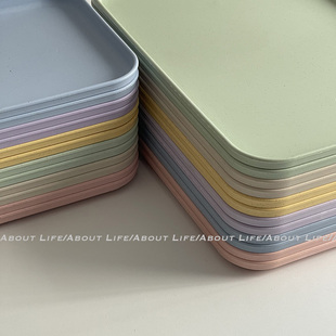 「About Life」韩国ins风冰淇淋色系托盘小麦秸秆长方形收纳茶盘