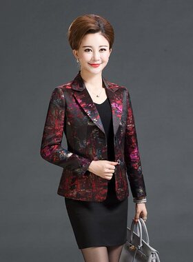 2025春秋中老年外套小西服时尚修身中年女短款西装上衣显瘦妈妈装