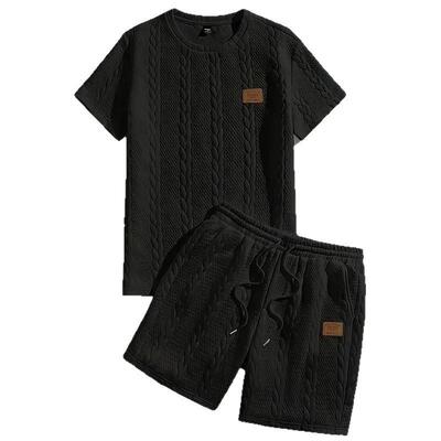 Men's 2-Piece Textured Menswear Set - Round Neck Soft
