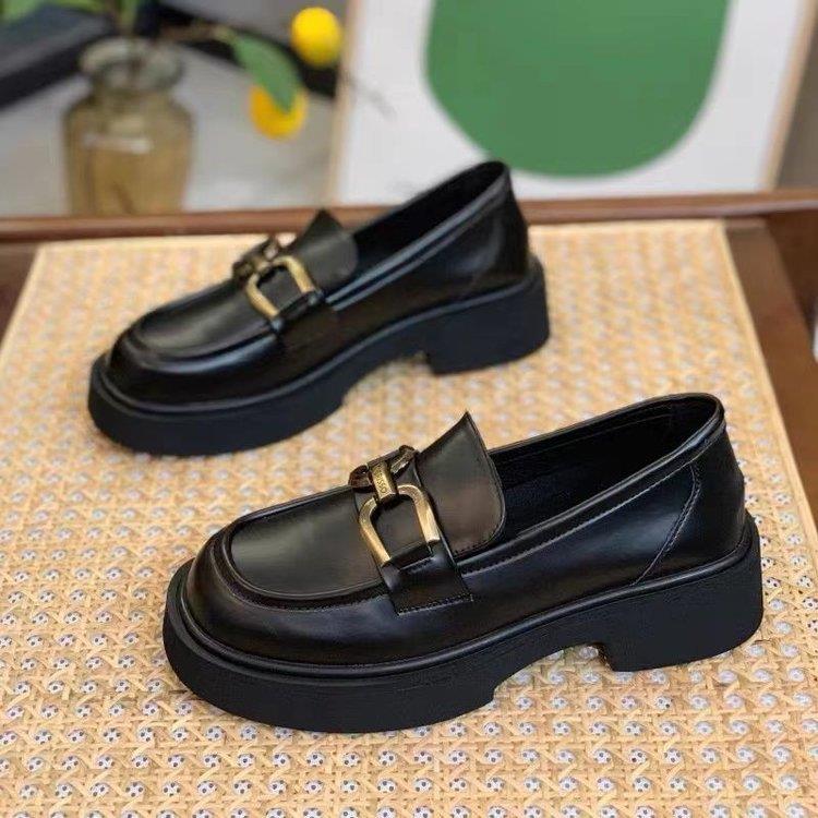 乐福鞋女2024新款春季复古英伦风小皮鞋厚底一脚蹬配裙子软底单鞋