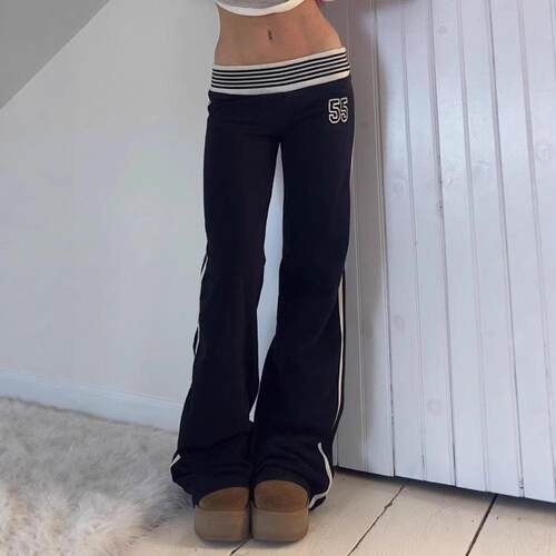 Womens Striped Print Pants Casual Trousers for Daily Wear
