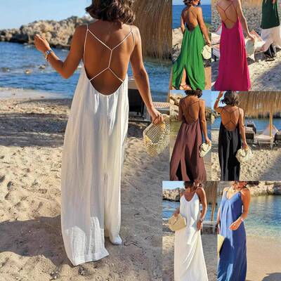 Women's Sexy Crisscross Backless Maxi Dress Loose Fit Summer