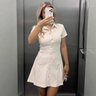 Elegant Minimalist Collared Shirt Dress for Women Short