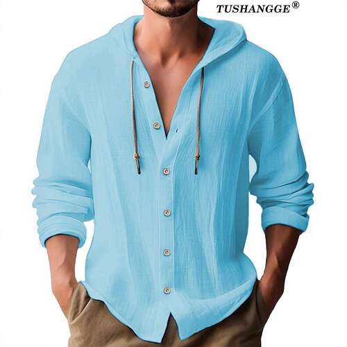 Men's Linen-look fabric Hooded Long Sleeve Lightweight