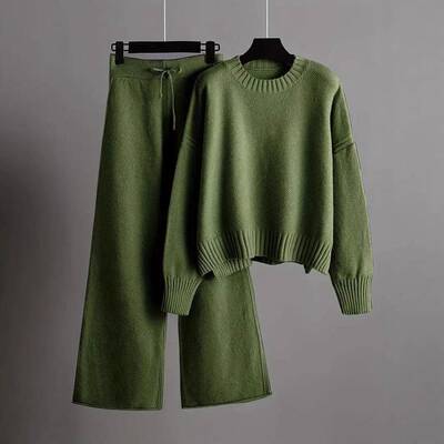 Women's Long Sleeves Two Piece Outfits Knit Pullover Sweater