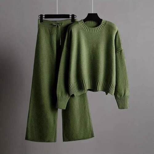 Women's Long Sleeves Two Piece Outfits Knit Pullover Sweater
