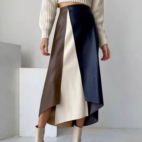 A fashionable Casual color blocked irregular Fitted leather