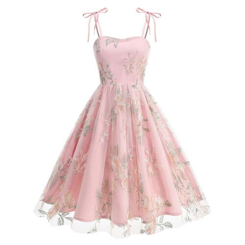 LikeMyChoice 2026 Sweetheart Neck Floral Embroidered Dress |