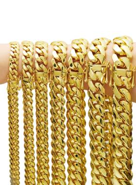 Mens Cuban Link Chain Bracelet 8mm to 22mm Wide GoldTone