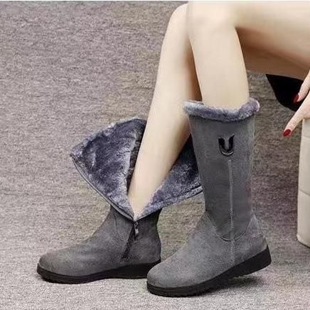 冬季雪地靴女款时尚加绒加厚中长筒马丁靴防滑保暖平底侧拉链棉鞋