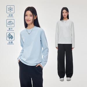 Women'S Elegant Round neck Long Sleeve T-Shirts Solid Color