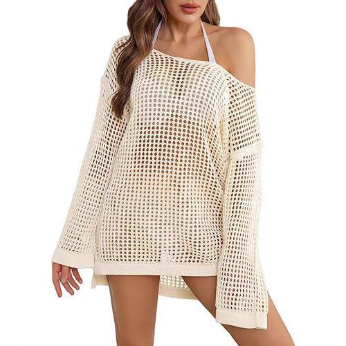 Women's Hollow Out Swimsuit Cover Up  Long Sleeve Loose Fit