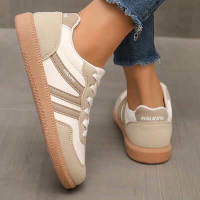 Womens Colorblock Leopard Print Lace Up Training Shoes