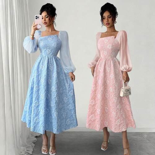 Elegant Women's Embroidered Polka Dot Floral Midi Dress