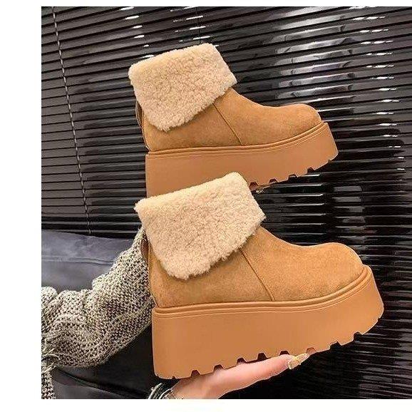 增高厚底毛毛雪地靴女冬季2025新款加绒加厚保暖大头松糕勃肯棉鞋