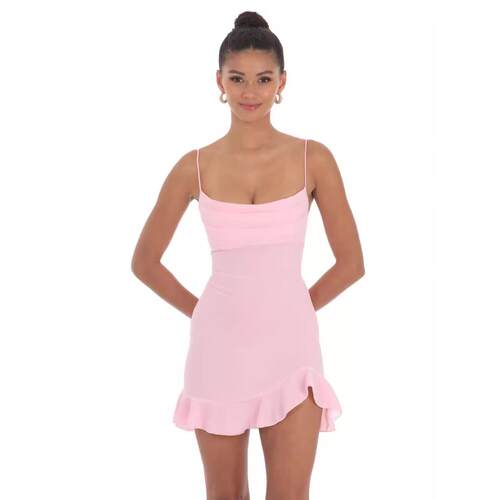 Women's Ruffle Mini Dress Sleeveless Spaghetti Strap Cross