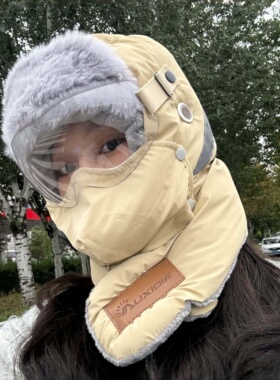 骑行帽子秋冬季雷锋帽加厚保暖加绒防寒面罩围脖一体户外包头帽