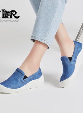 ILR因爱乐诗复古牛仔百搭舒服乐福鞋软底坡跟一脚蹬休闲轻便女鞋