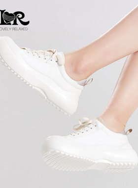 ILR因爱乐诗松糕底潮流休闲板鞋女百搭厚底圆头系带超轻小白鞋