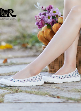 ILR因爱乐诗新款百搭彩绘平底浅口单鞋女轻盈软底一脚蹬空气鞋