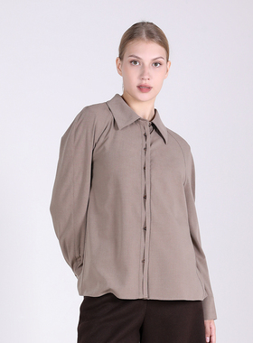 Jane express/简表达24年冬季新款气质百搭摩卡棕衬衣DCY42001