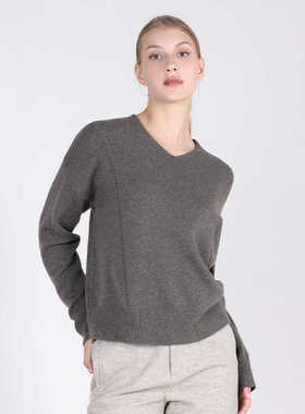 Jane express/简表达24年冬季新款百搭套头高级灰棕毛衫DMS43001