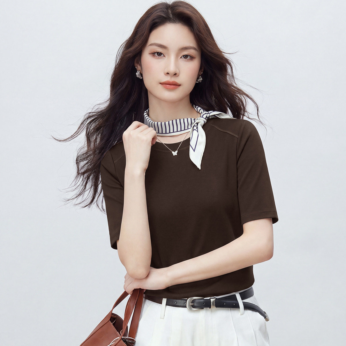 秋新韩版中袖鱼骨线显瘦T恤女