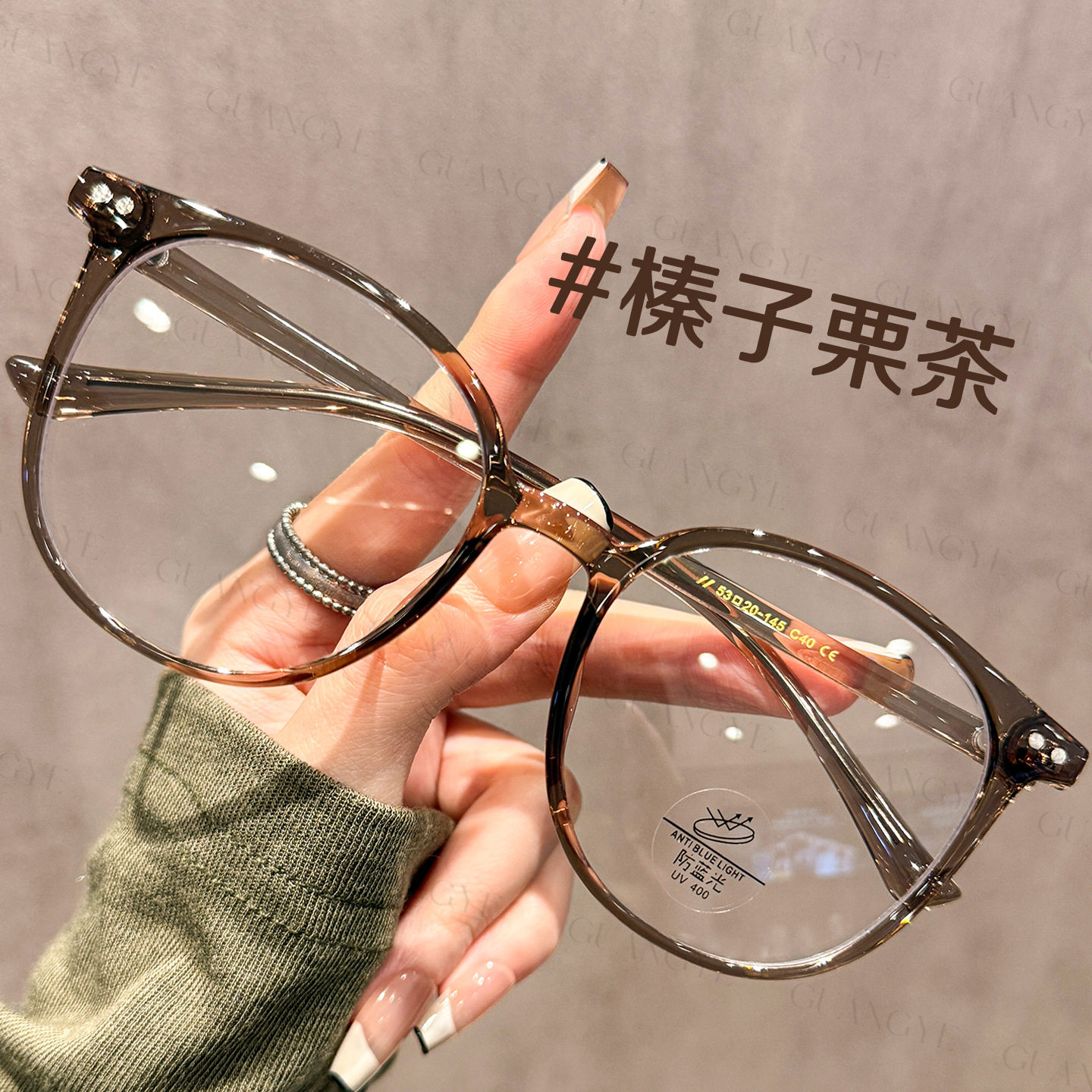 茶色素颜适合大脸显瘦眼镜框女超轻小圆框近视可配度数防蓝光镜架