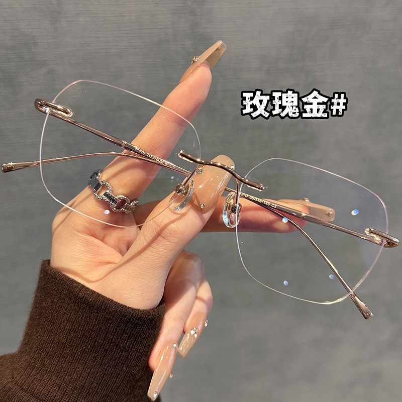 纯欲无框近视眼镜女可配度数