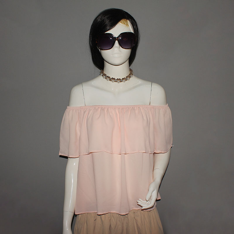 413 夏季新款纯色甜美一字肩上衣女仙气短袖雪纺衫洋气露肩上衣潮