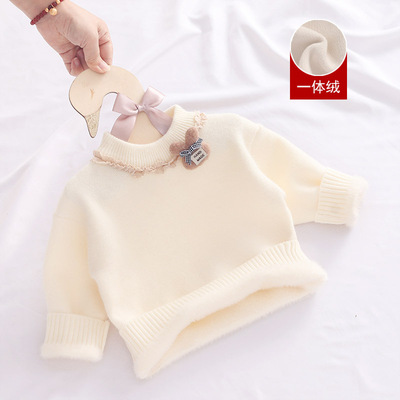 女童加绒毛衣针织衫儿童保暖上衣