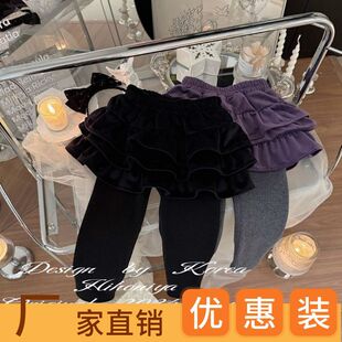 外穿中大童加厚打底裤 女童裤 儿童一体绒假两件裙裤 新款 裙加绒冬季