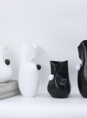 轻奢创意抽象样板间白色花器树脂花瓶餐厅客厅玄关台面装饰花瓶