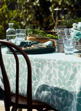 Lexington棉绿色树叶印花桌布欧式简约风餐桌布布艺长方形餐布