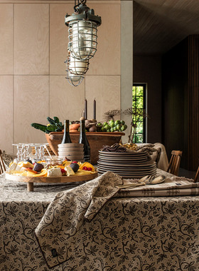 Lexington纯棉葡萄藤印花长方形桌布家用餐桌布方形印花餐巾欧式