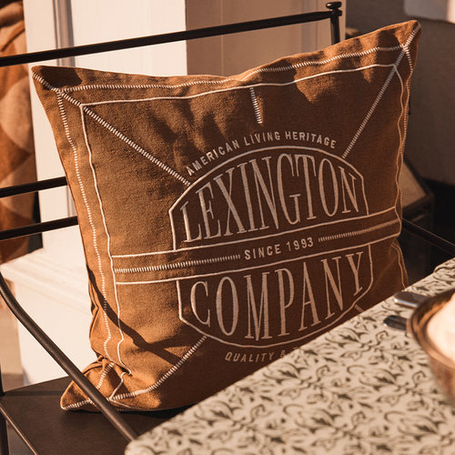 Lexington棉沙色logo标志靠垫纯棉蓝色logo标志方靠家用沙发靠枕