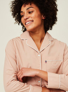 Lexington艾弗里藕粉色睡裙女秋长袖中长裙过膝纯棉睡衣春秋款