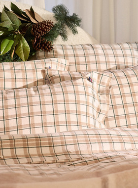 Lexington三件套假日法兰绒绿沙格纹纯棉格子四件套家用床单被套