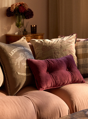 Lexington天鹅绒骏马靠垫棉混色图形抱枕家用小狗腰枕岩石色靠枕