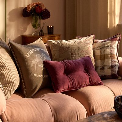 Lexington天鹅绒骏马靠垫棉混色图形抱枕家用小狗腰枕岩石色靠枕