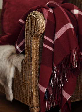 Lexington羊毛沙色格纹家用毯子红白色格纹毯午休盖毯进口沙发毯