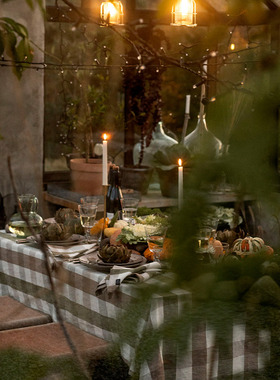 Lexington棉麻橄榄色格纹长方形桌布格纹方形餐巾麻格纹厨巾餐桌