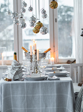 Lexington假日棉麻白灰格纹桌布家用餐桌布棉麻白灰格纹餐巾简约