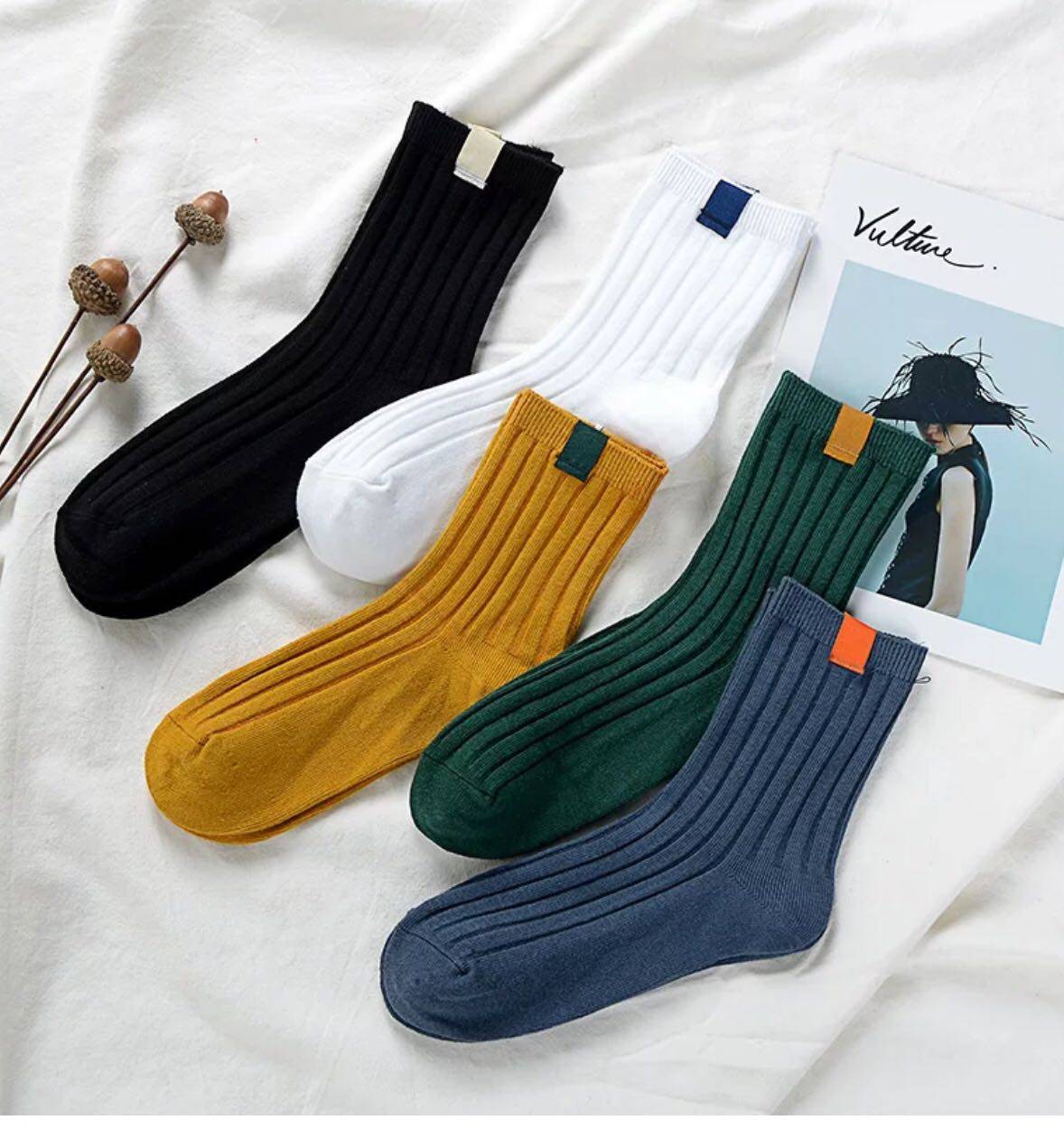 。女士舒适高密度舒适女袜秋冬款双针袜彩色中筒袜休闲女厚棉袜5