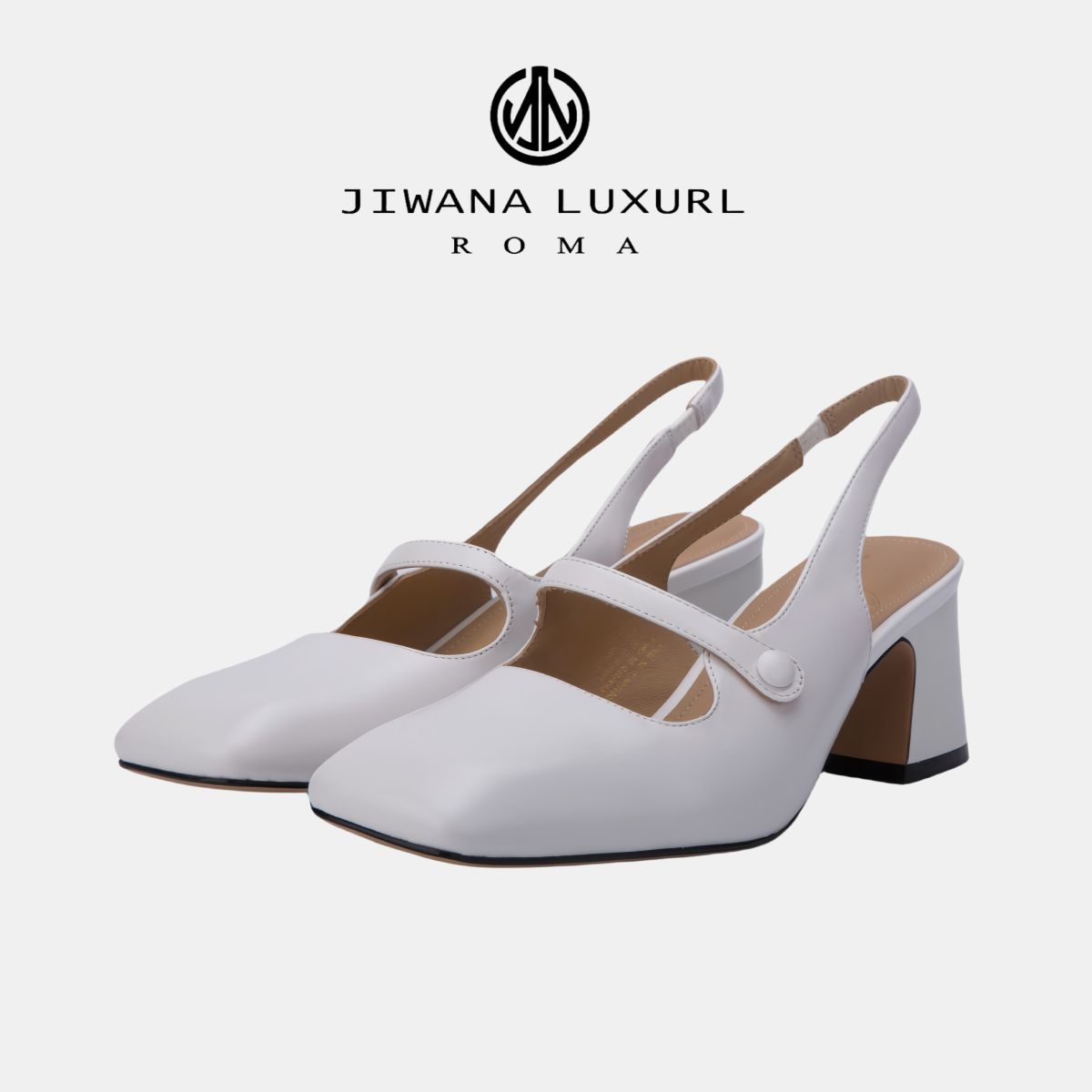 白色JL早秋新品法式女士粗跟鞋