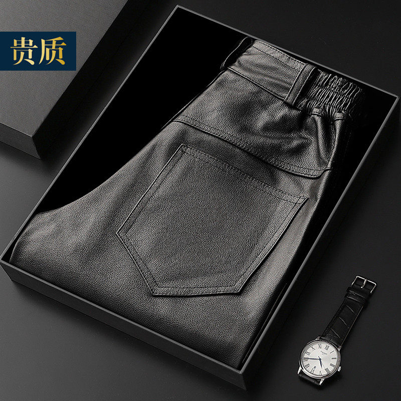 牛皮皮裤男头层牛皮冬季加绒加厚机车中老年休闲直筒防风防水裤,男装,皮裤,淘宝优惠券,粉丝福利购,淘宝优惠卷